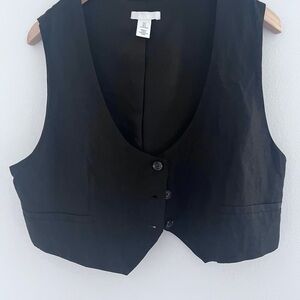 Black Women's crop linen blend Vest size large